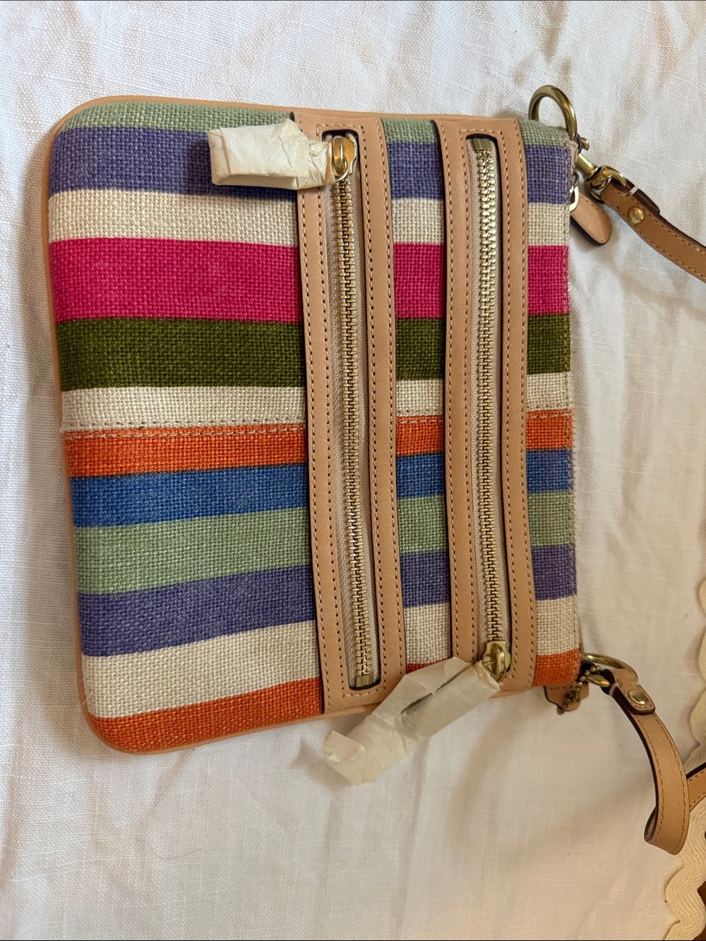 Coach Multicolor Striped Canvas Crossbody with Neutral Leather Trim
